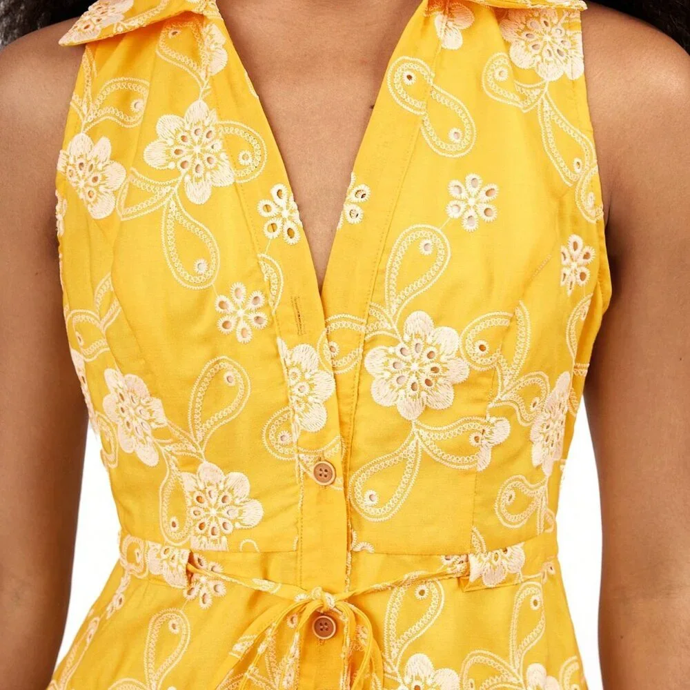 Yellow Boho Women's Casual Comfy Short Dress - Picture 5 of 5